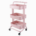 Chariot de cuisine rose à 3 niveaux, mobile et pratique, idéal pour le rangement des ustensiles, aliments ou accessoires, avec structure robuste et design élégant.