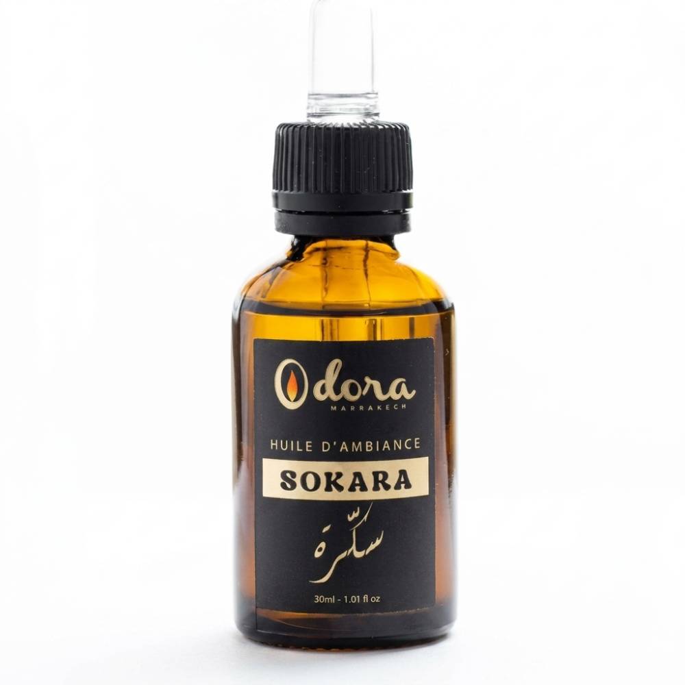 Flacon en verre ambré de 30ml, Odora Marrakech Huile d’Ambiance Sokara avec pipette.