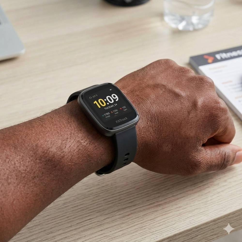 Smartwatch FLOWER noire, suivi santé et sport, notifications, écran couleur multifonctions.