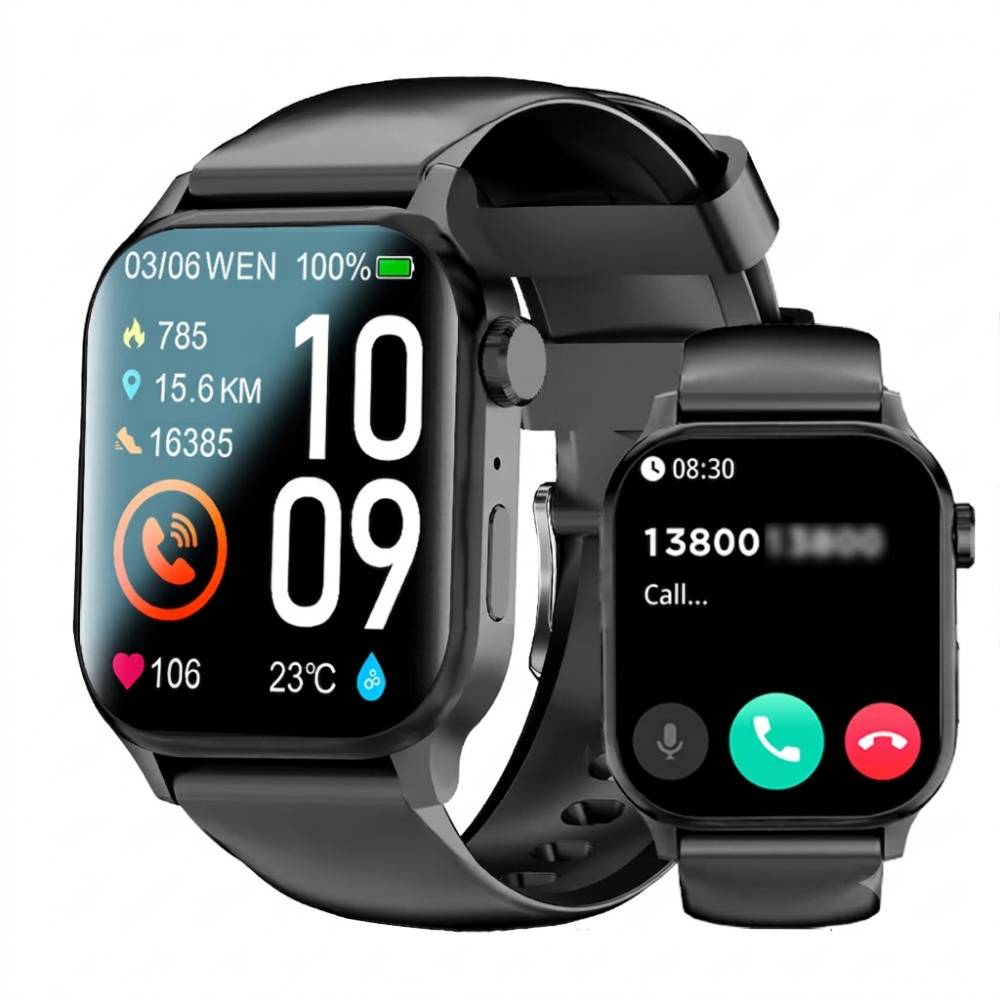 Montre connectée noire élégante, écran tactile, suivi santé et notifications, design moderne, compatible Bluetooth, idéale pour sport et usage quotidien.