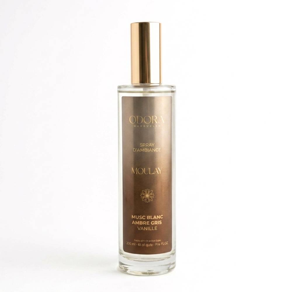 Spray d’ambiance parfumé, flacon élégant, diffuse une brume légère qui neutralise les odeurs.