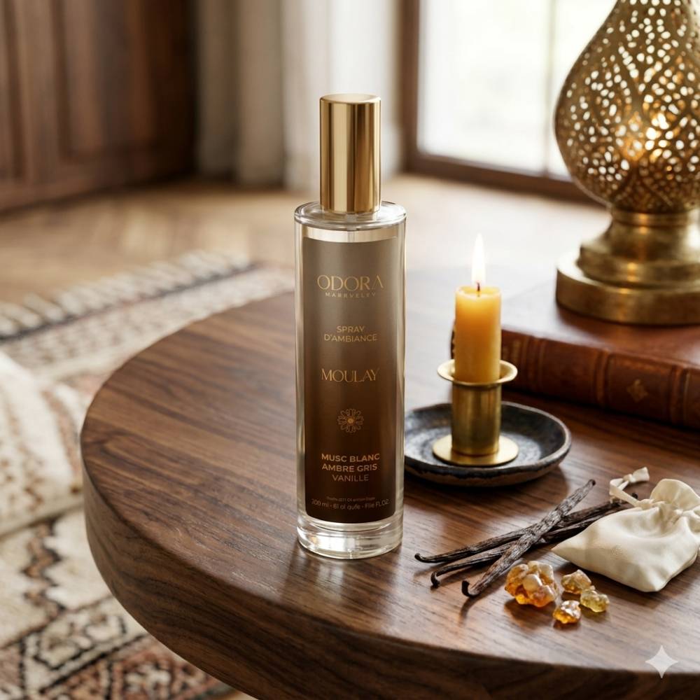 Spray maison anti‑odeurs, parfum délicat pour créer une atmosphère fraîche et accueillante.