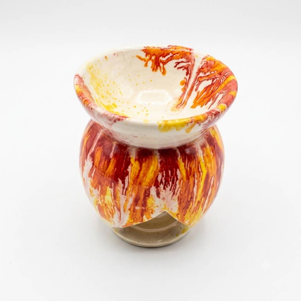 Brûleur parfumé en céramique décorative, motif multicolore, pour huiles et cire parfumée.