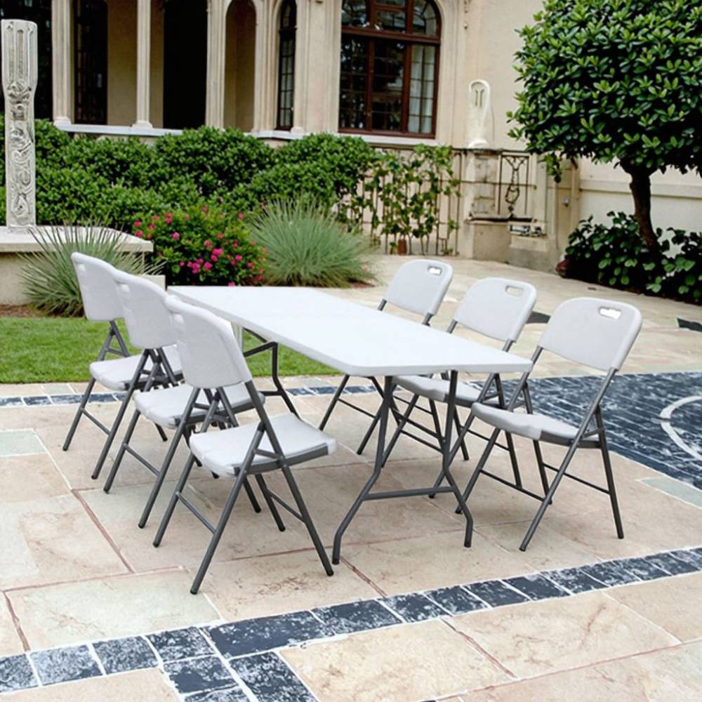Table pliante multifonction robuste, format valise avec poignée intégrée, idéale pour événements, réceptions, jardin et maison.