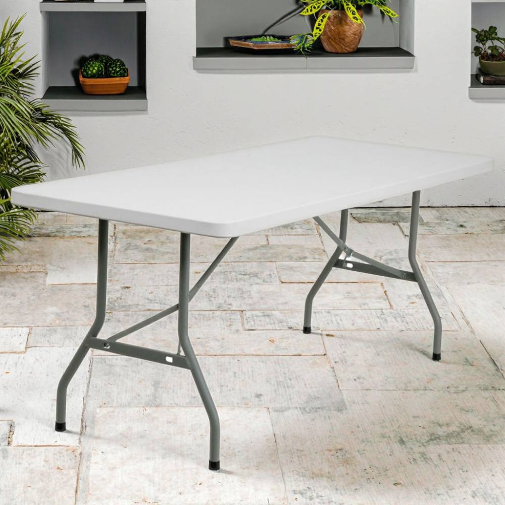 Table pliante multifonction robuste, format valise avec poignée intégrée, idéale pour événements, réceptions, jardin et maison.